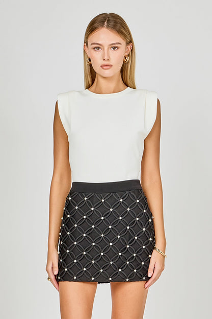 Endless Rose Everyday | Rhinestone and Pearl Detail Mini Skirt
