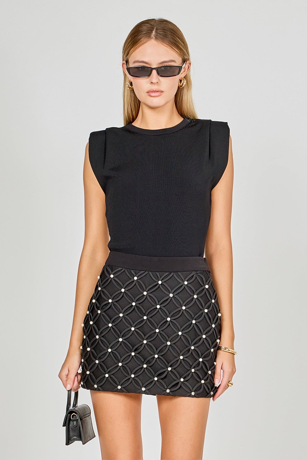 Endless Rose Everyday | Rhinestone and Pearl Detail Mini Skirt