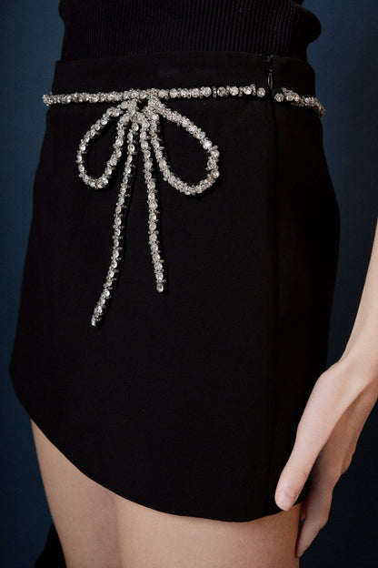 Endless Rose Essential | Rhinestone Bow Low Rise Mini Skort