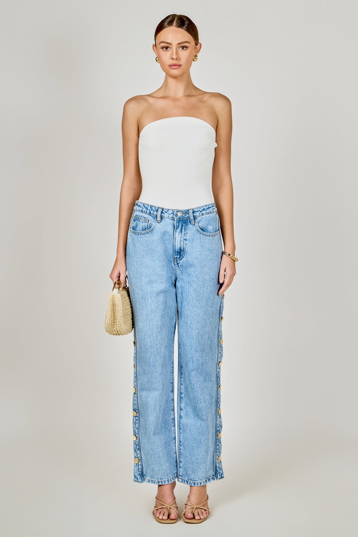 Endless Rose Discount | Mid-Waisted Side Buttoned Jeans