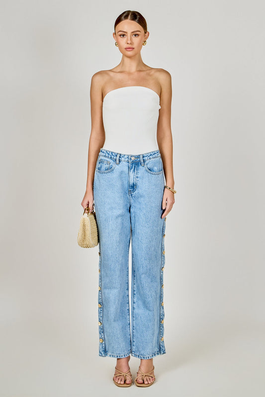 Endless Rose Discount | Mid-Waisted Side Buttoned Jeans