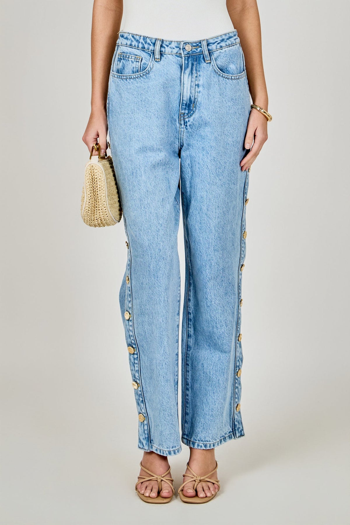Endless Rose Discount | Mid-Waisted Side Buttoned Jeans
