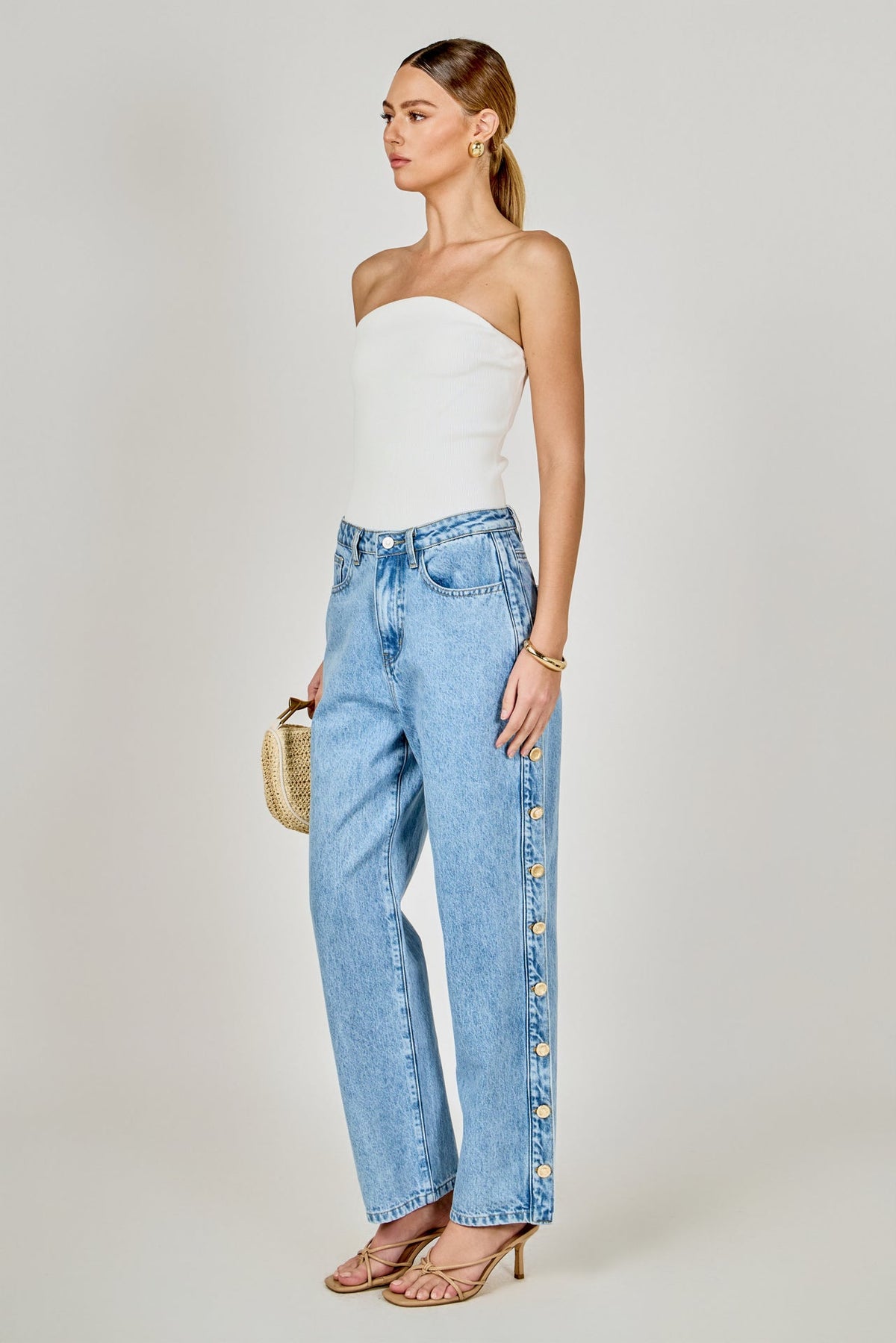 Endless Rose Discount | Mid-Waisted Side Buttoned Jeans