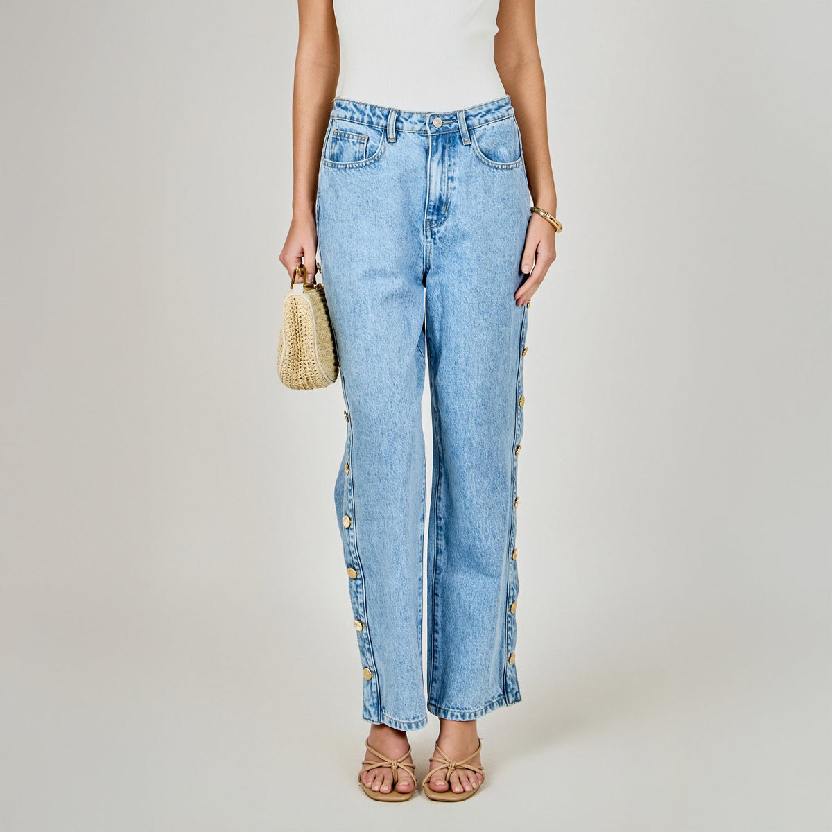 Endless Rose Discount | Mid-Waisted Side Buttoned Jeans