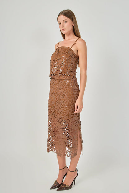 Endless Rose Hot Sale | Sequin Floral Lace Midi Skirt