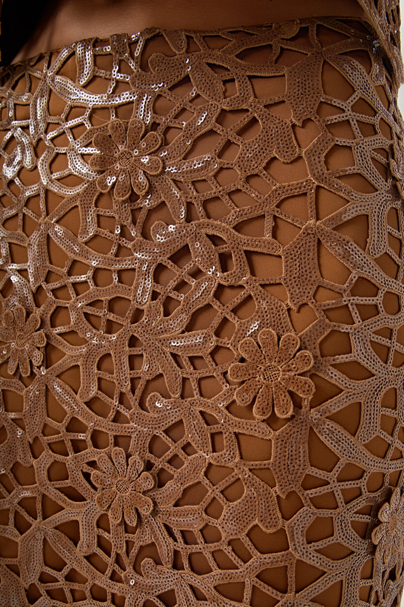 Endless Rose Hot Sale | Sequin Floral Lace Midi Skirt