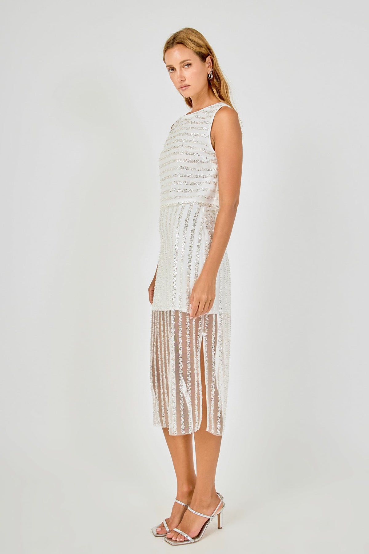 Endless Rose Latest | Sequin Stripe Mesh Midi Skirt