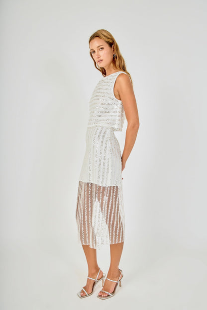 Endless Rose Latest | Sequin Stripe Mesh Midi Skirt