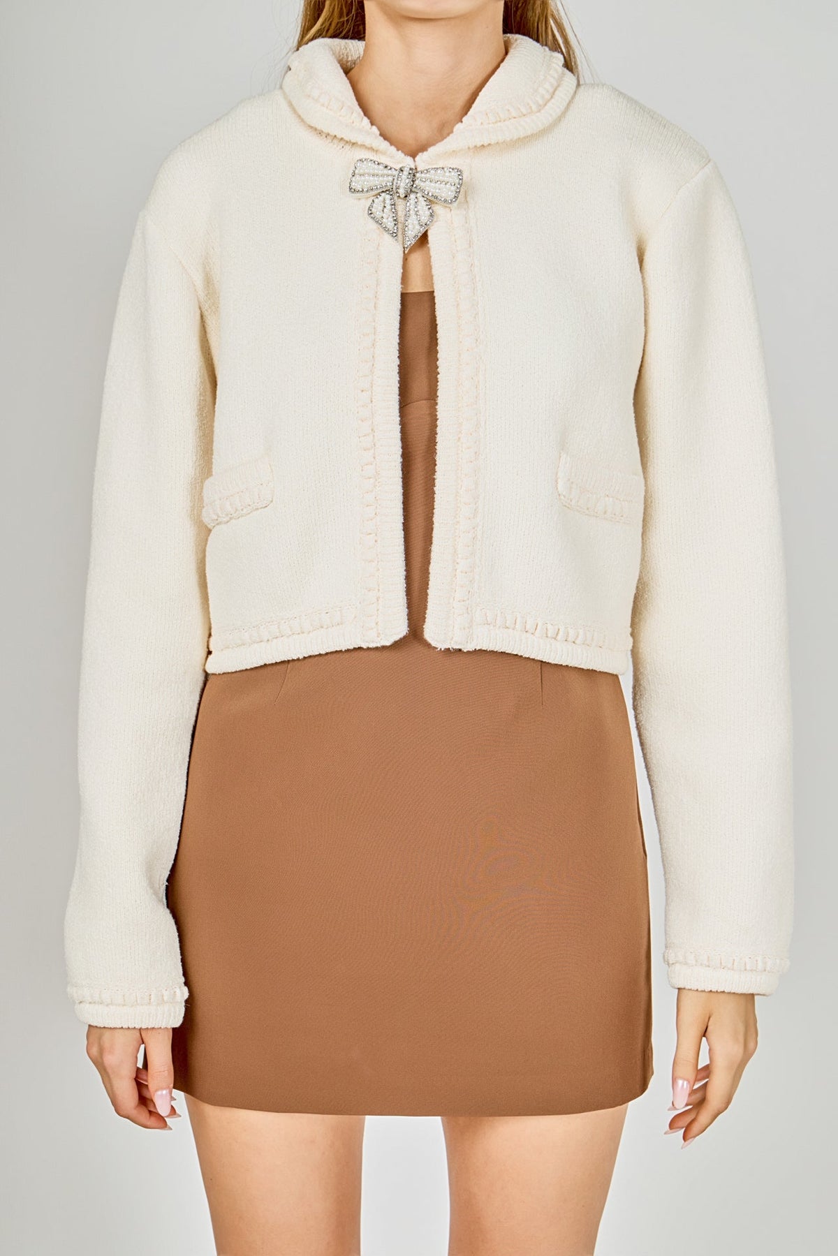 Endless Rose Signature | Cardigan Featuring Braided Trim and Bow Accents