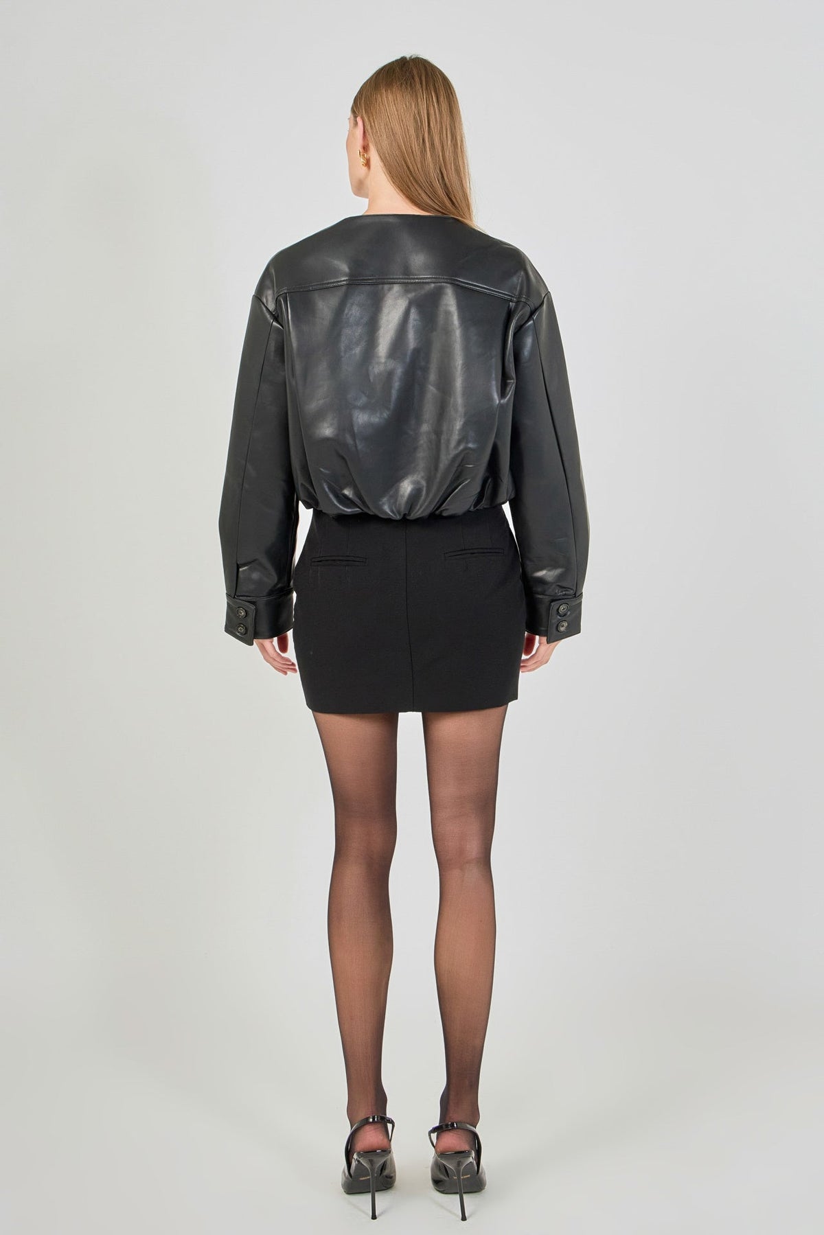 Endless Rose Classic | Round Neck Buttoned Faux Leather Jacket