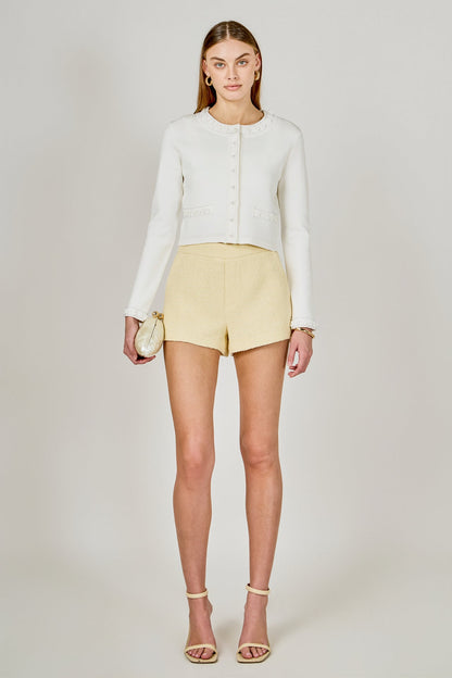 Endless Rose Trusted | Flower and Pearl Trim Knit Cardigan