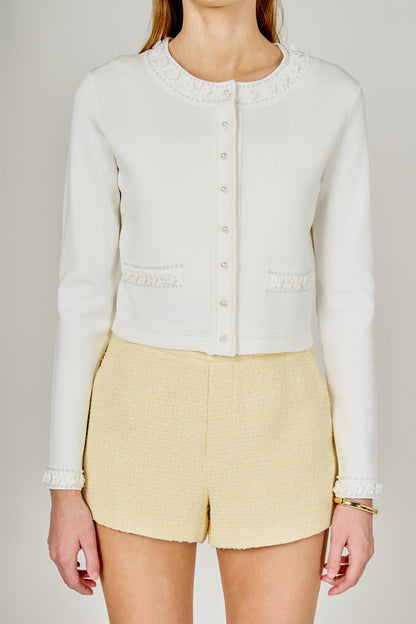 Endless Rose Trusted | Flower and Pearl Trim Knit Cardigan