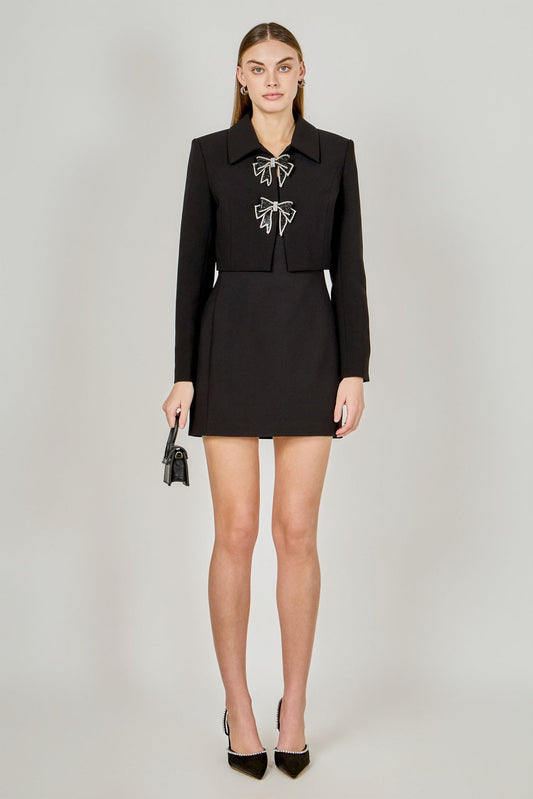Endless Rose Latest | Rhinestone Bow Cropped Jacket
