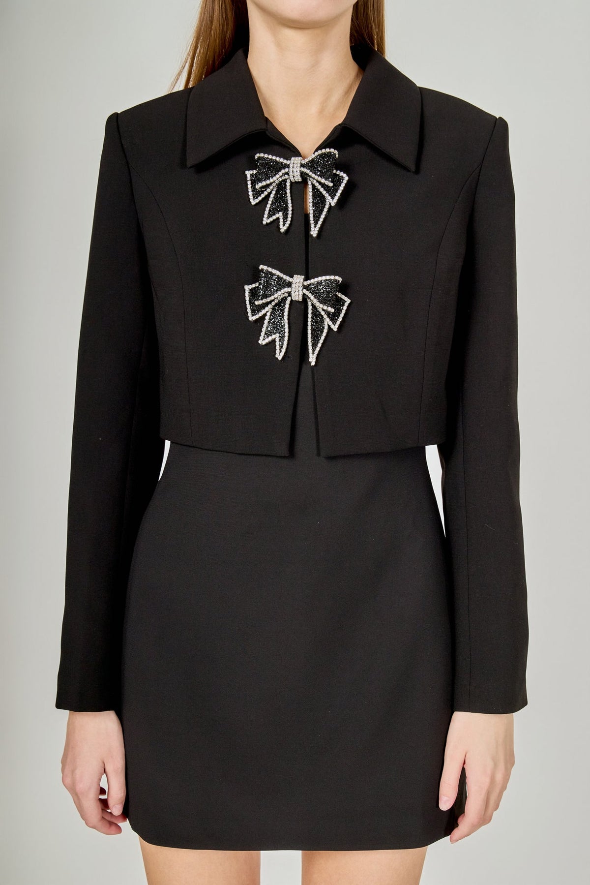 Endless Rose Latest | Rhinestone Bow Cropped Jacket