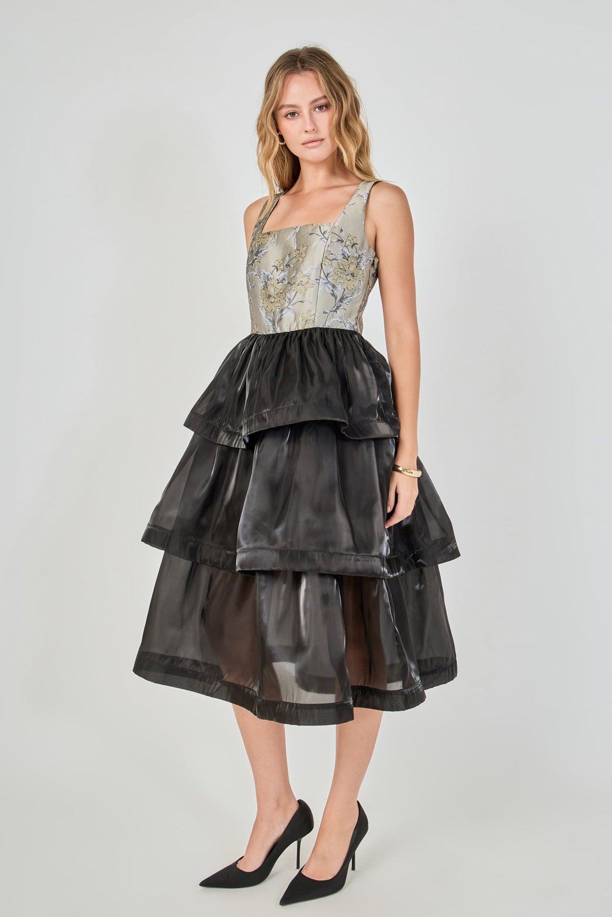 Endless Rose Hot Sale | Floral Jacquard Midi Dress