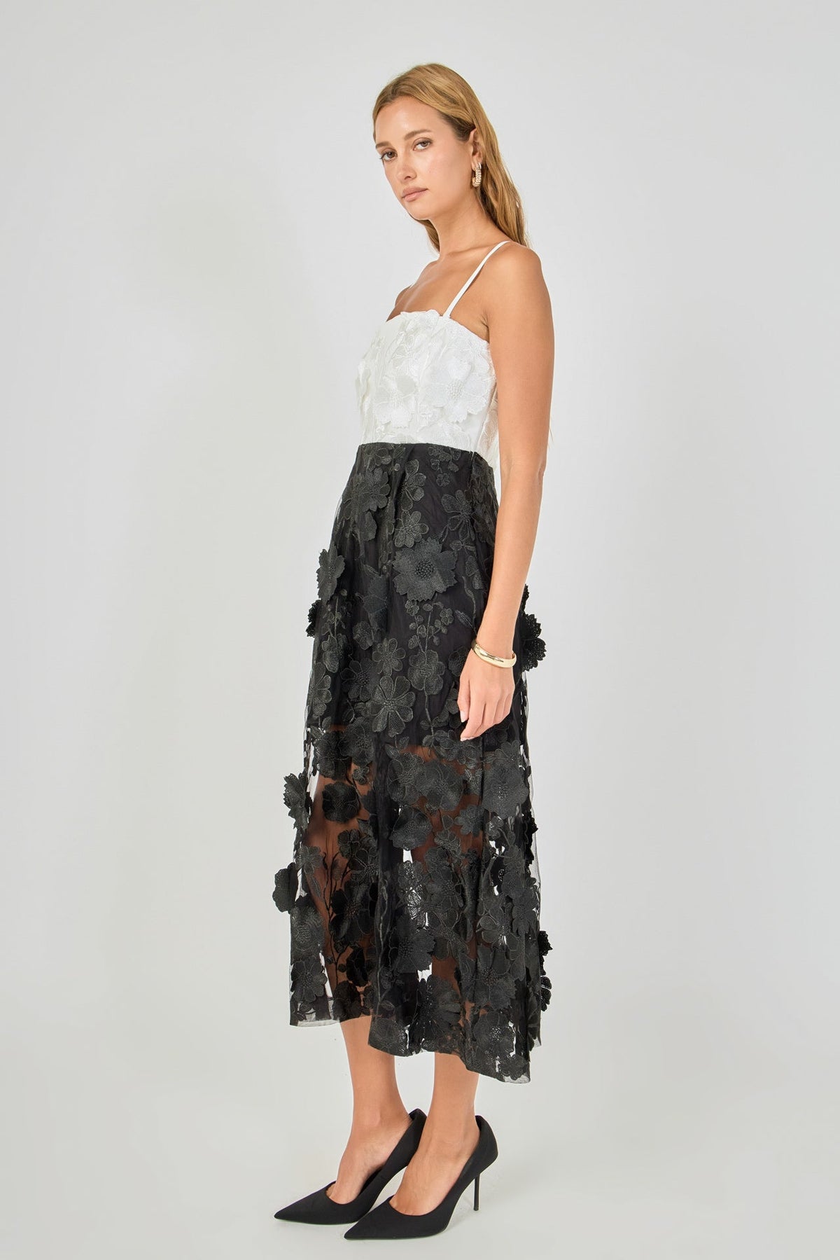 Endless Rose Discount | Floral Colorblock Applique Midi Dress