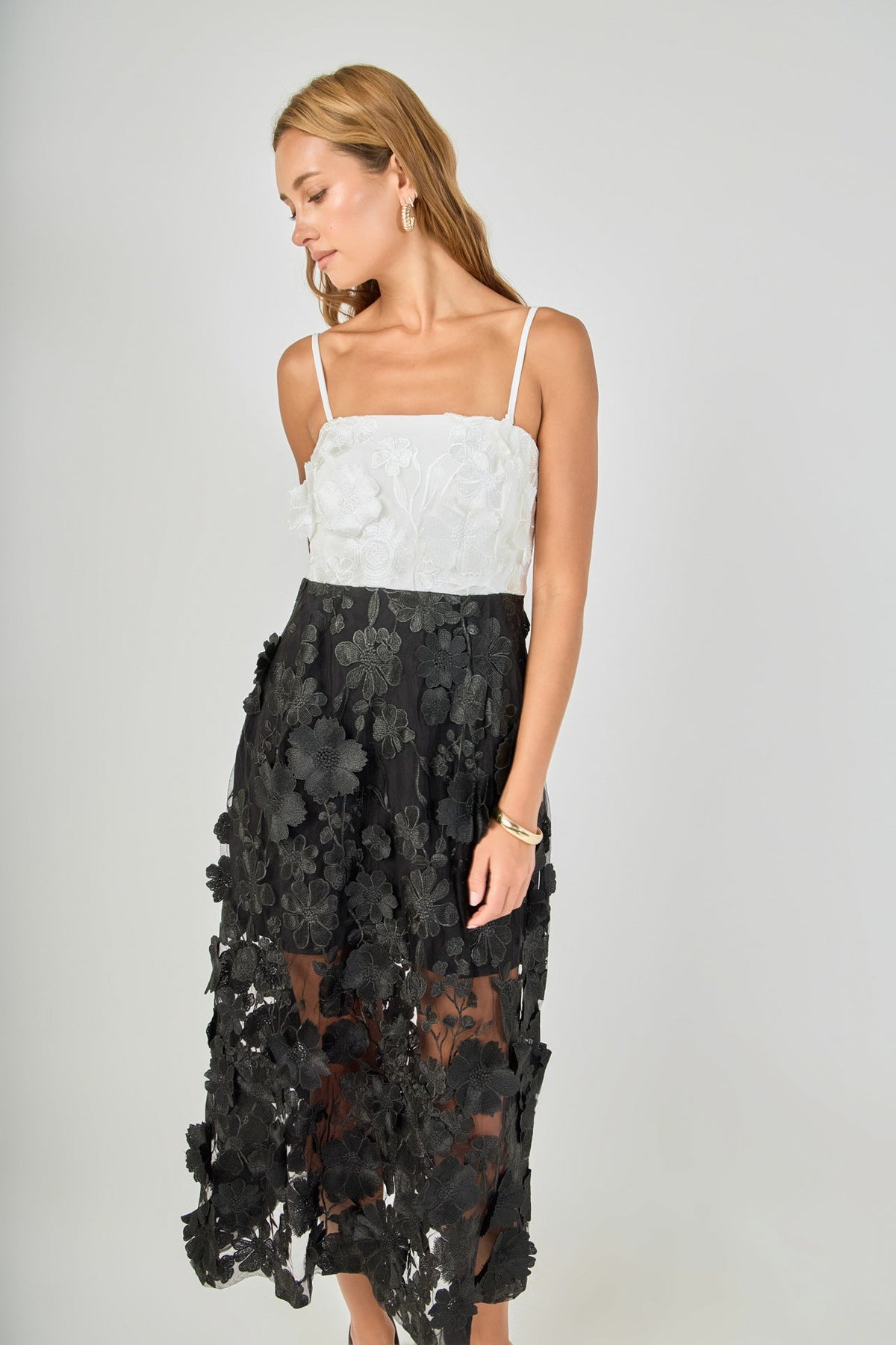 Endless Rose Discount | Floral Colorblock Applique Midi Dress