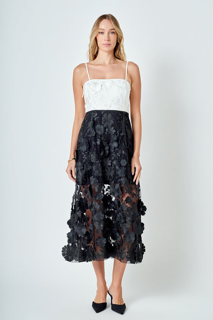 Endless Rose Discount | Floral Colorblock Applique Midi Dress