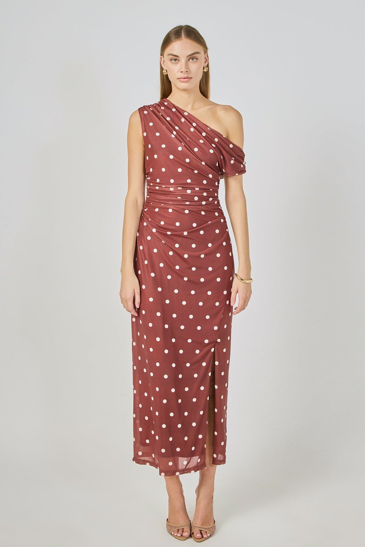 Endless Rose Best Seller | Off Shoulder Polka Dot Mesh Maxi Dress