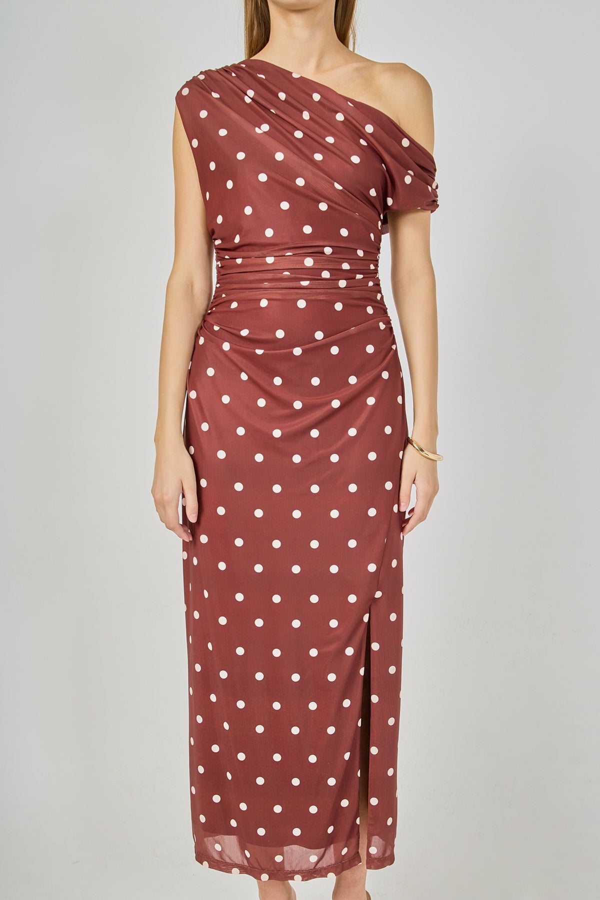 Endless Rose Best Seller | Off Shoulder Polka Dot Mesh Maxi Dress