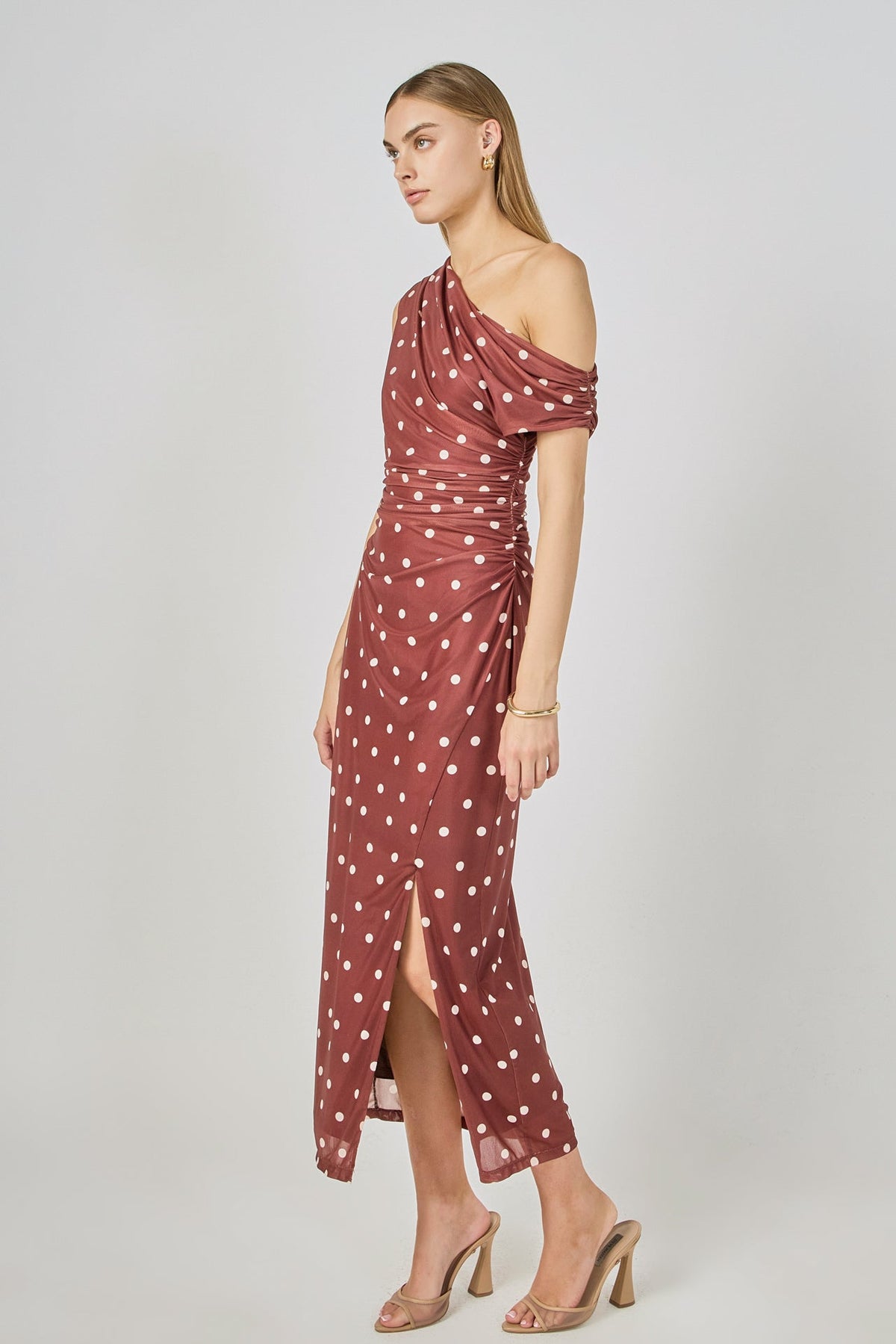 Endless Rose Best Seller | Off Shoulder Polka Dot Mesh Maxi Dress
