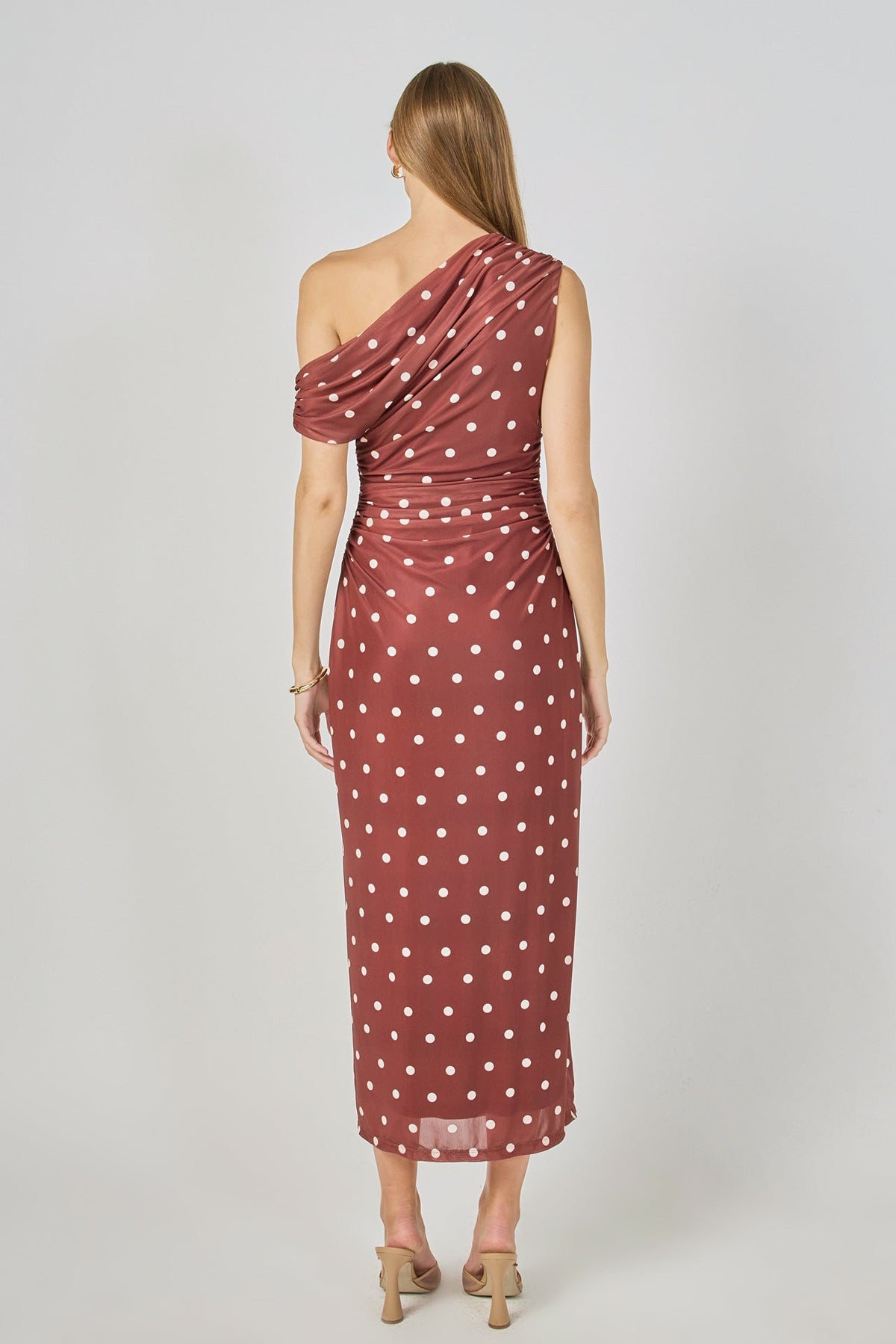 Endless Rose Best Seller | Off Shoulder Polka Dot Mesh Maxi Dress