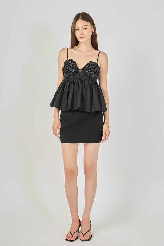 Endless Rose Best Seller | Floral Applique Babydoll Top