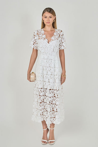 Endless Rose Trusted | All Over Lace Short Sleeves Midi Dress
