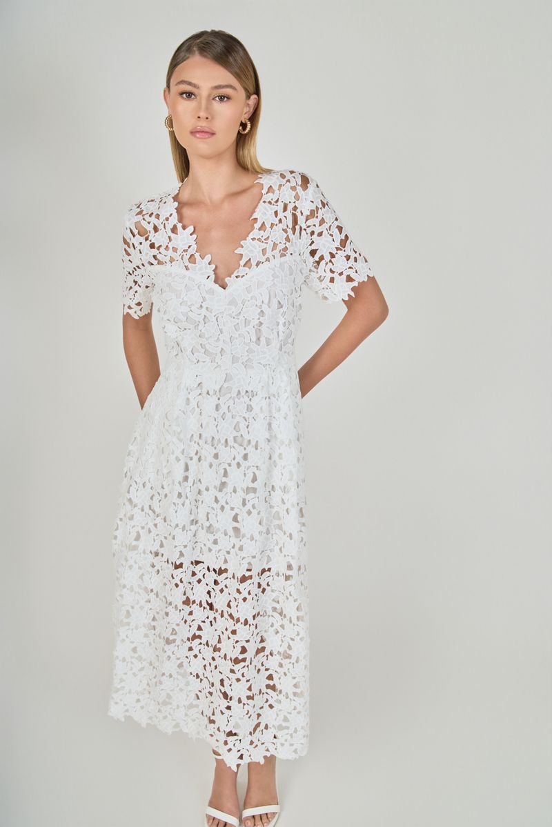Endless Rose Trusted | All Over Lace Short Sleeves Midi Dress