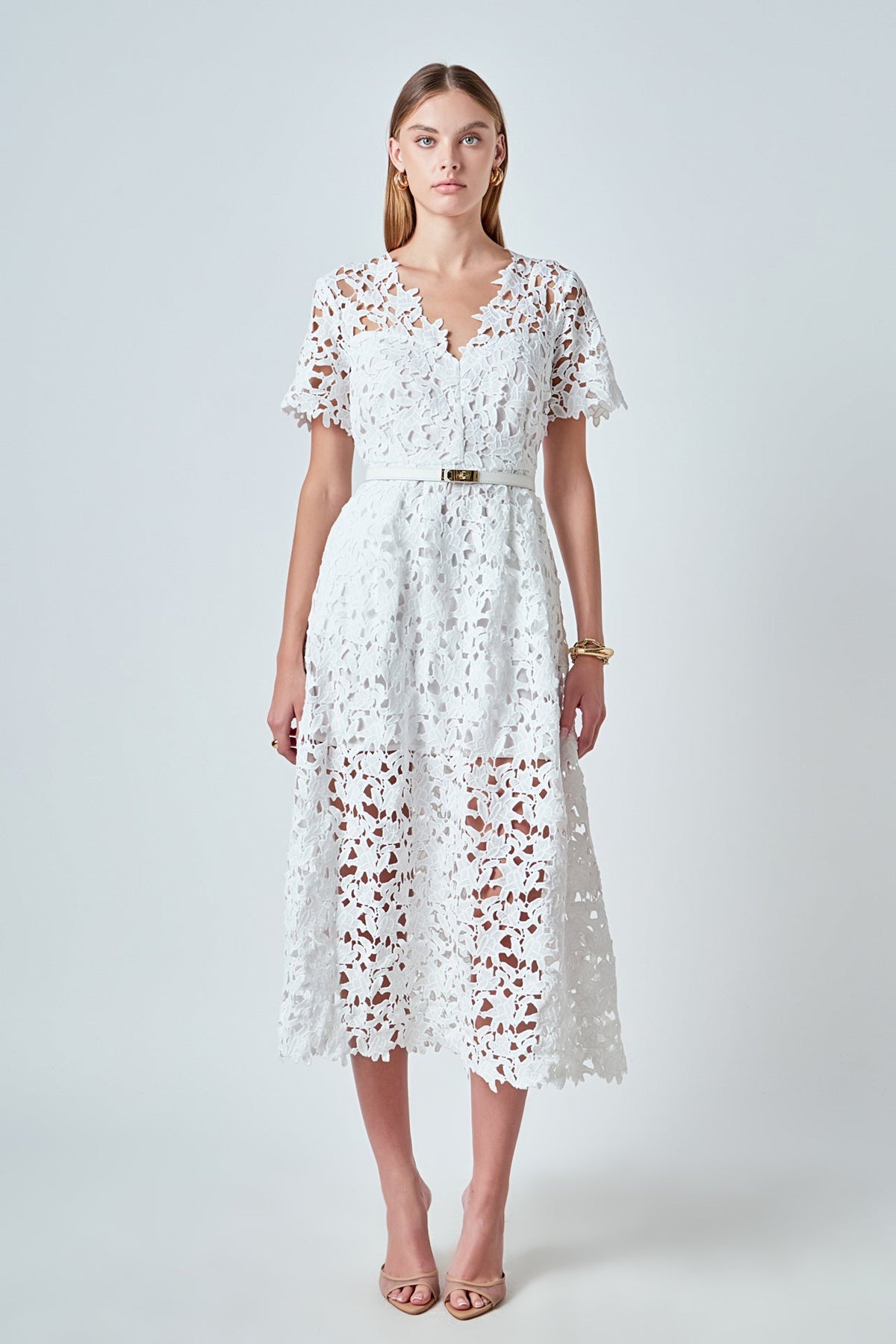 Endless Rose Trusted | All Over Lace Short Sleeves Midi Dress