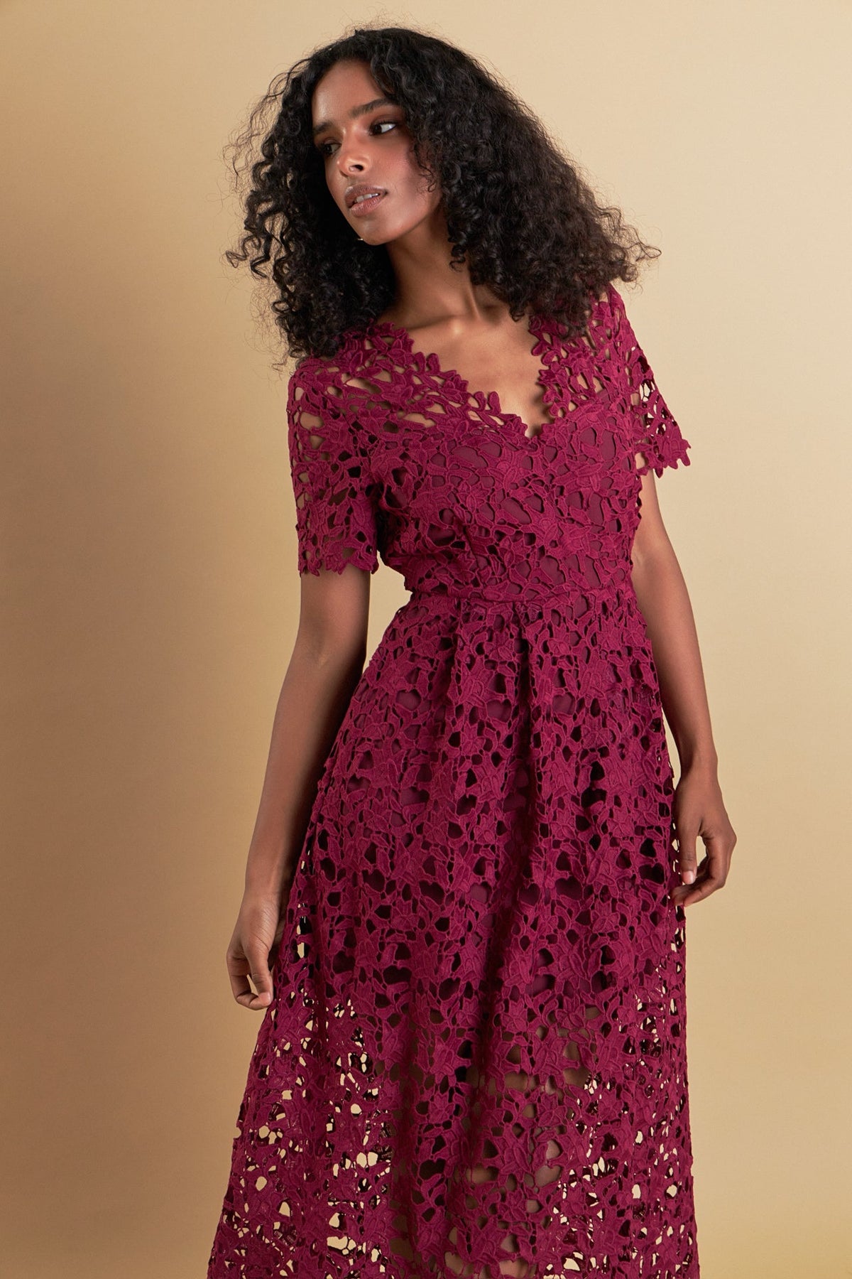 Endless Rose Trusted | All Over Lace Short Sleeves Midi Dress