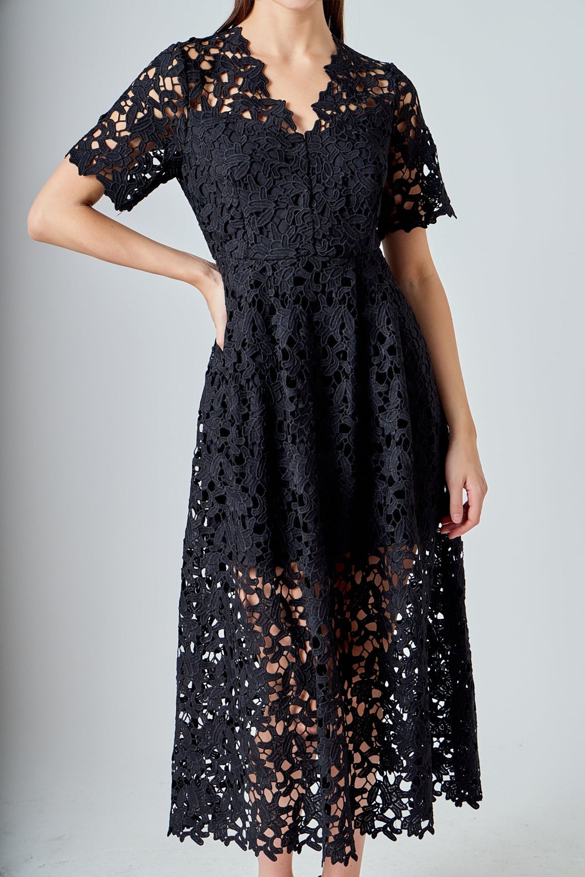Endless Rose Trusted | All Over Lace Short Sleeves Midi Dress