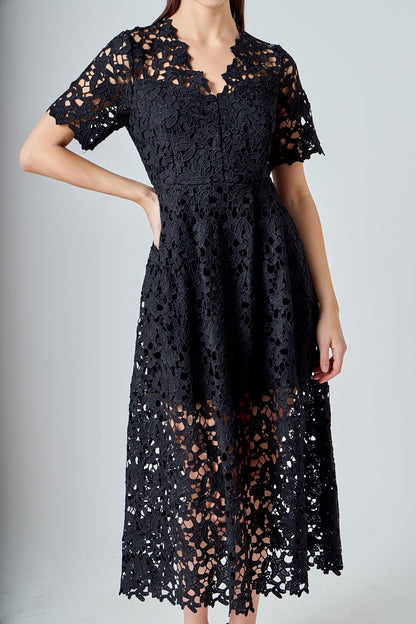 Endless Rose Trusted | All Over Lace Short Sleeves Midi Dress