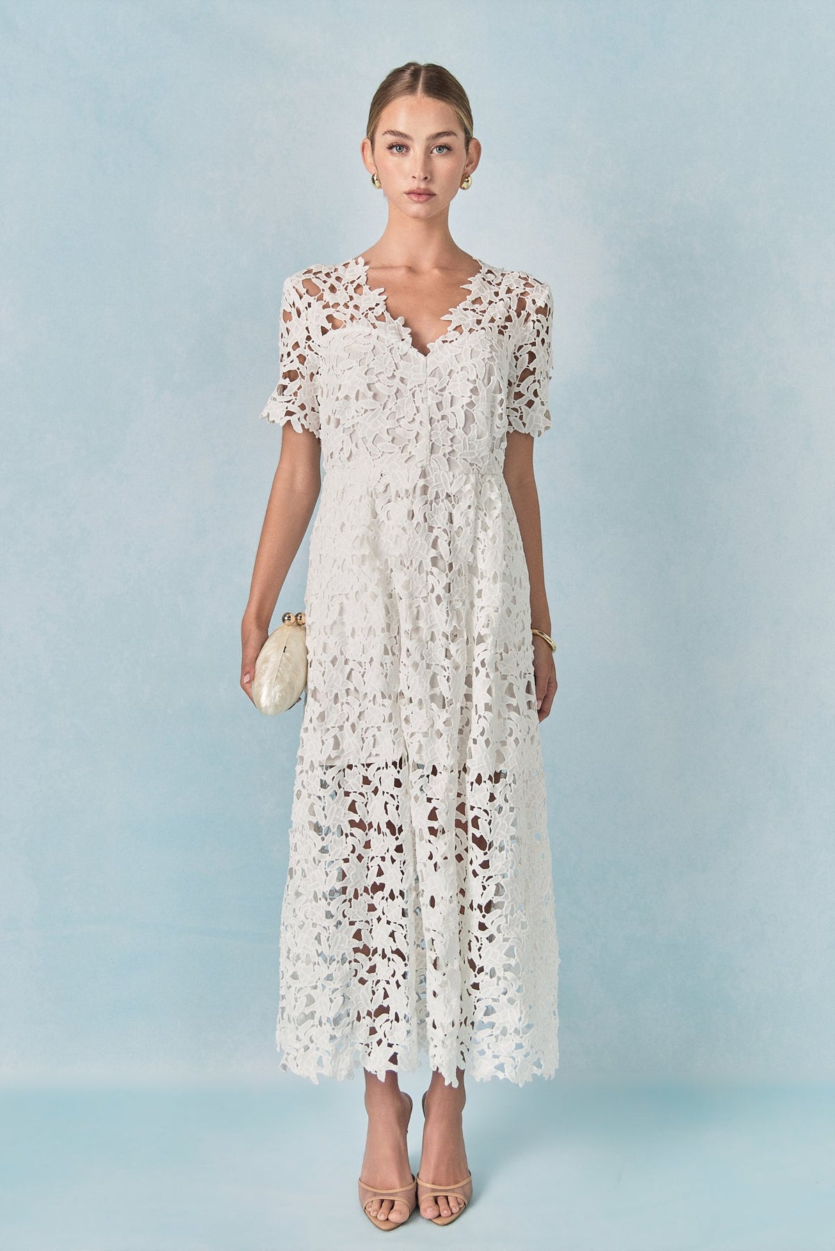 Endless Rose Trusted | All Over Lace Short Sleeves Midi Dress