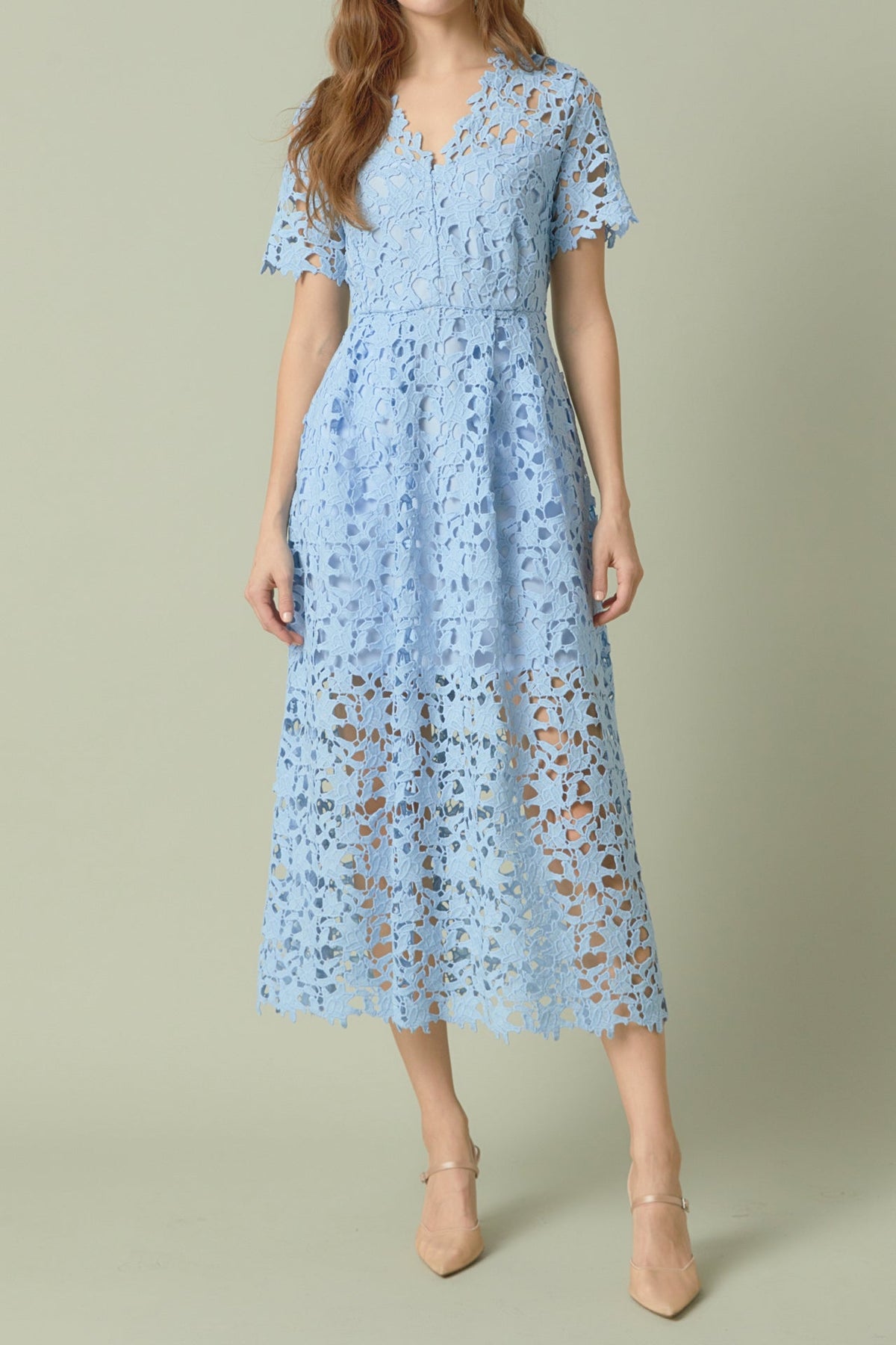 Endless Rose Trusted | All Over Lace Short Sleeves Midi Dress