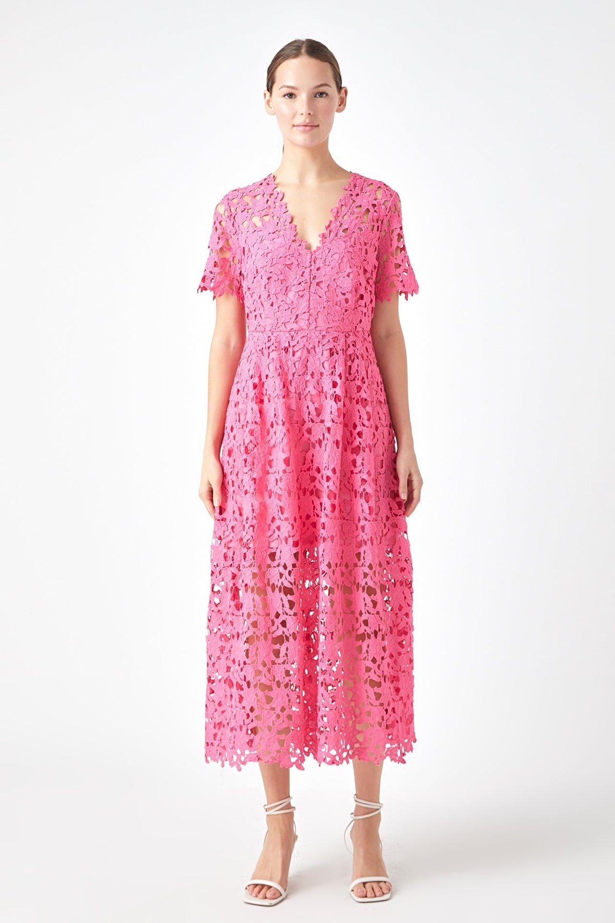 Endless Rose Trusted | All Over Lace Short Sleeves Midi Dress