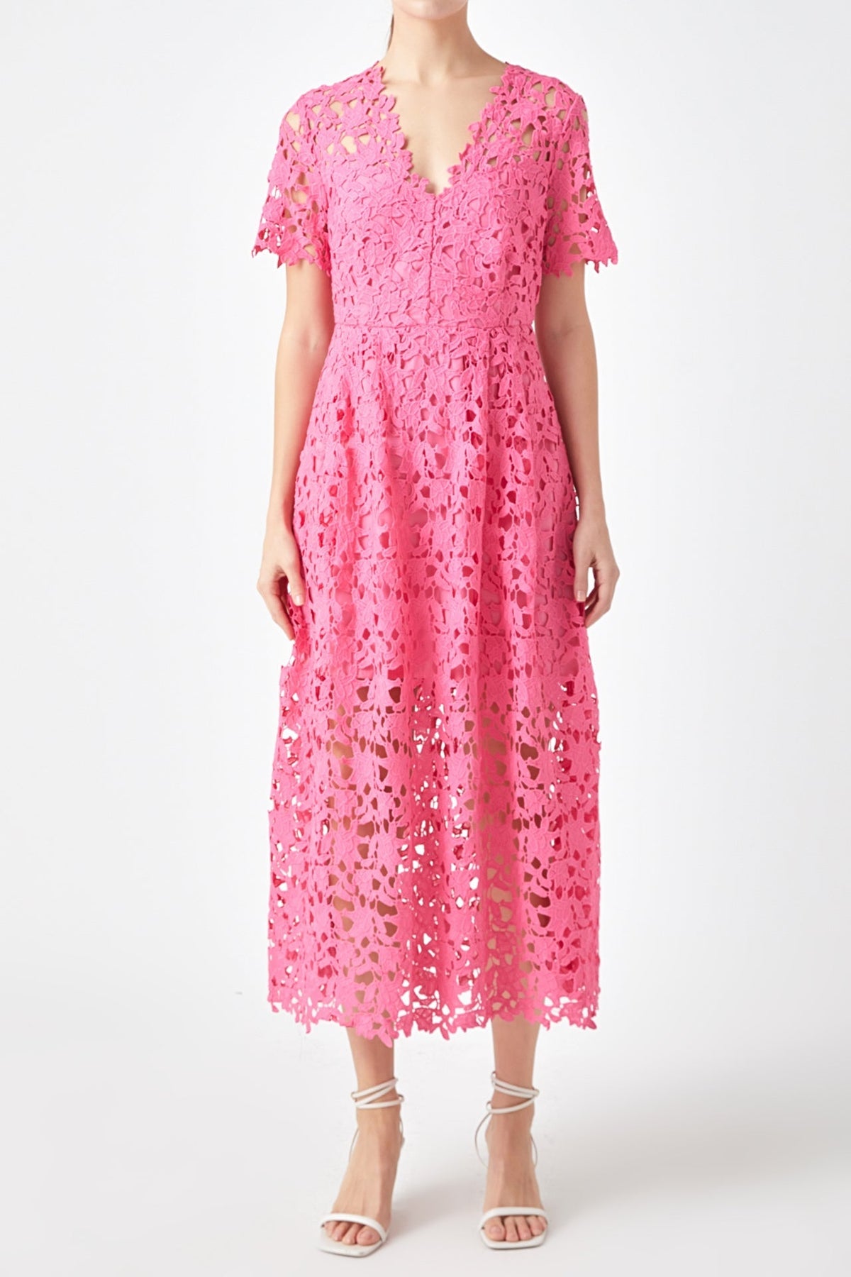 Endless Rose Trusted | All Over Lace Short Sleeves Midi Dress