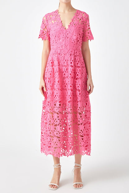 Endless Rose Trusted | All Over Lace Short Sleeves Midi Dress