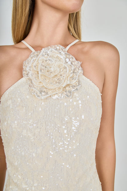 Endless Rose Premium | Sequin Mini Dress with Florette