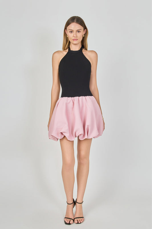 Endless Rose Discount | Mix Media Halter neck Bubble Mini Dress