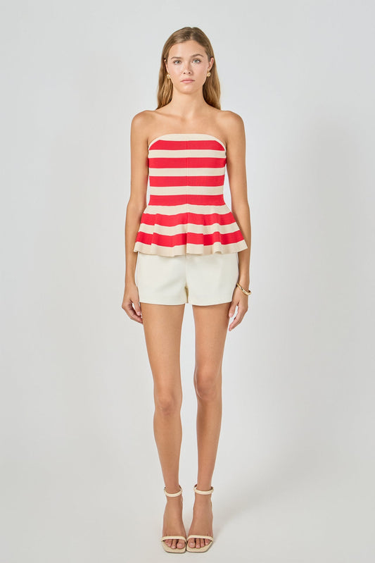 Endless Rose Value | Striped Strapless Knit Peplum Tops