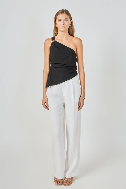 Endless Rose Essential | One Shoulder Ruched Top with Gold Trim