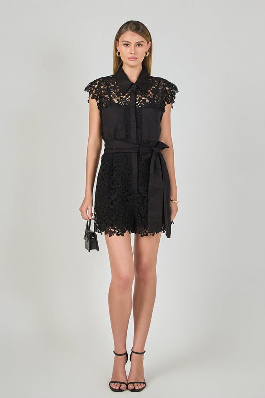 Endless Rose Top Pick | Astrid Belted Lace Romper