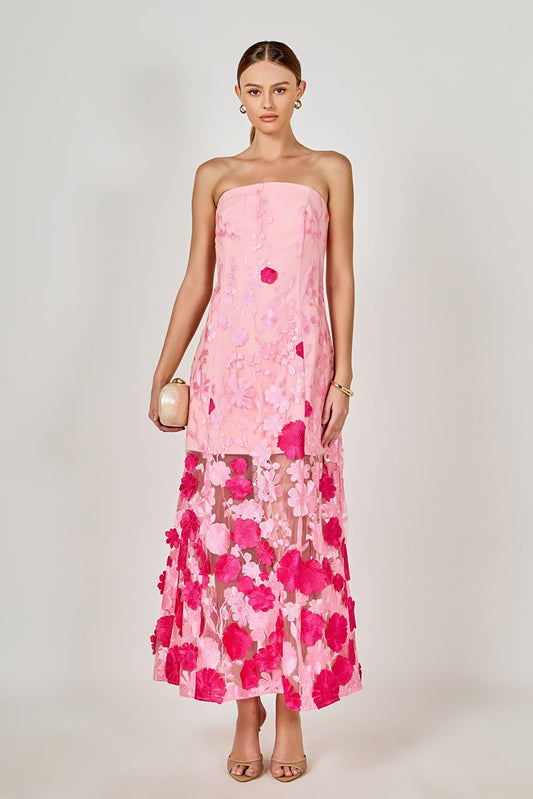 Endless Rose Trending | Embroidered 3D Applique Strapless Maxi Dress