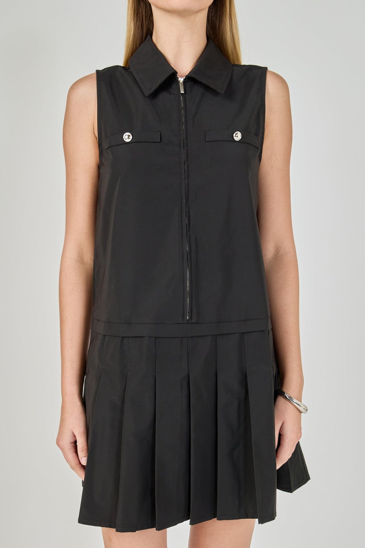 Endless Rose Trusted | Sleeveless Zip Up Pleated Mini Dress