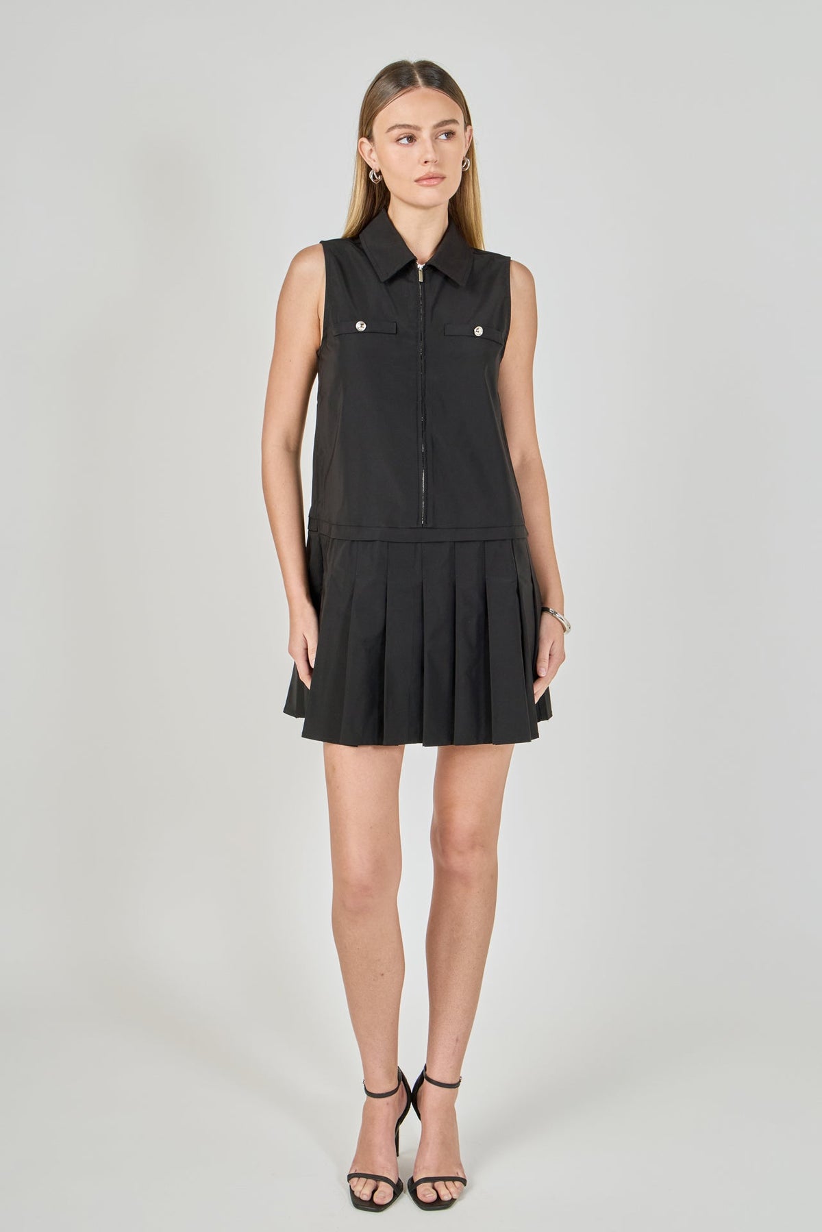 Endless Rose Trusted | Sleeveless Zip Up Pleated Mini Dress