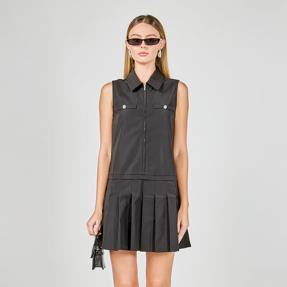 Endless Rose Trusted | Sleeveless Zip Up Pleated Mini Dress