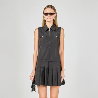Endless Rose Trusted | Sleeveless Zip Up Pleated Mini Dress