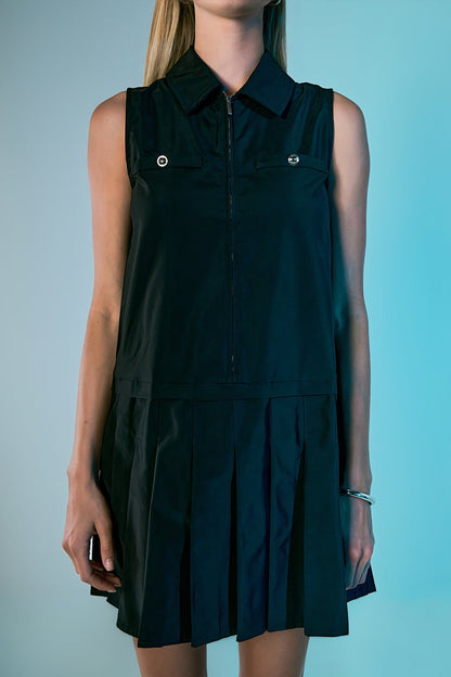 Endless Rose Trusted | Sleeveless Zip Up Pleated Mini Dress