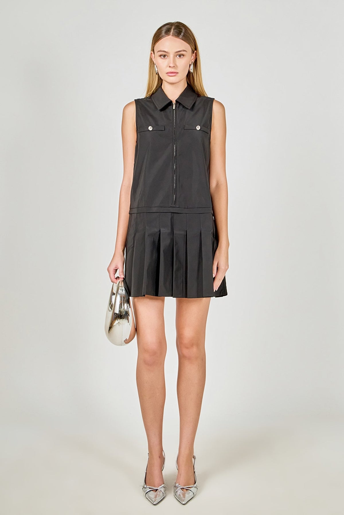 Endless Rose Trusted | Sleeveless Zip Up Pleated Mini Dress